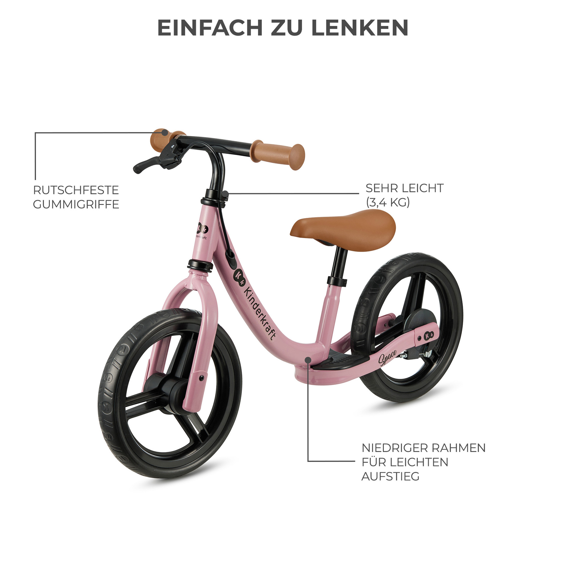 Kinderkraft Balance Bike SPACE Dark Pink - Laufrad