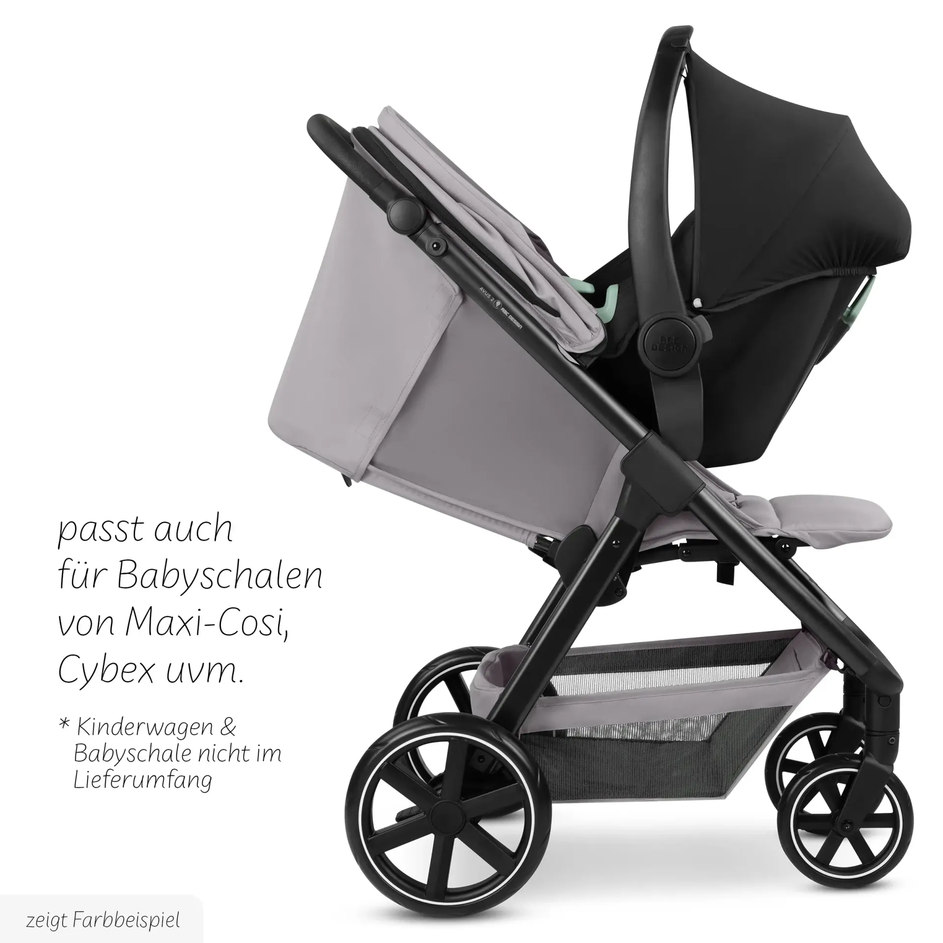 seitenansicht babyschale auf buggy montiert  