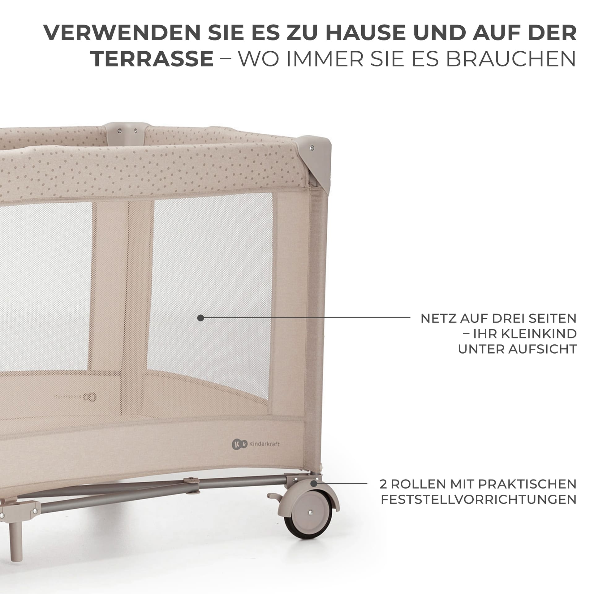 Kinderkraft Reisebett 3in1 JOY 2 Beige inkl. Wickelauflage und Zubehör