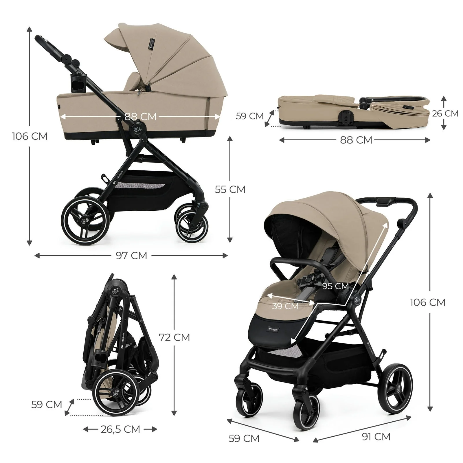 Kinderkraft Kombikinderwagen YOXI 2IN1 Beige