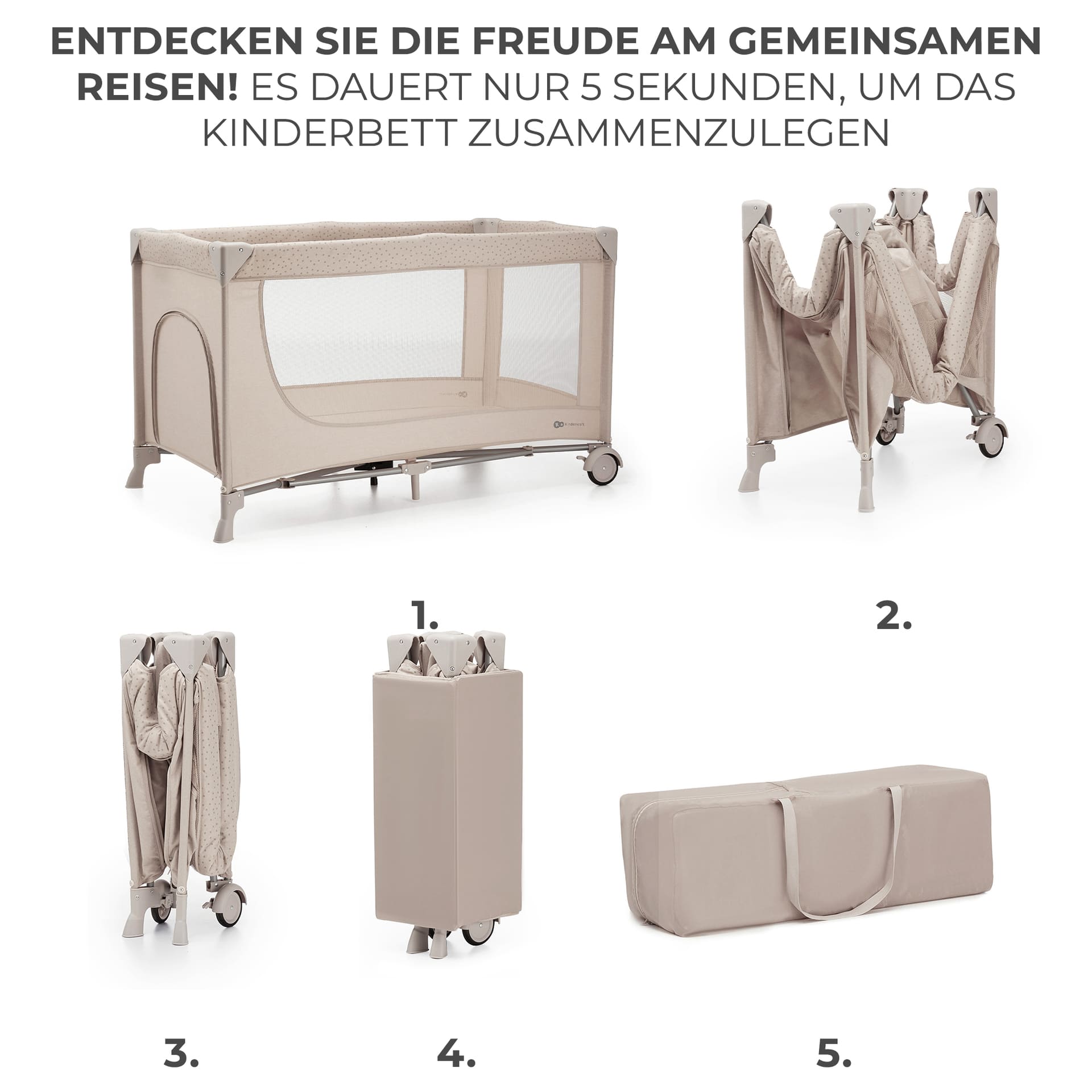 Kinderkraft Reisebett 3in1 JOY 2 Beige inkl. Wickelauflage und Zubehör