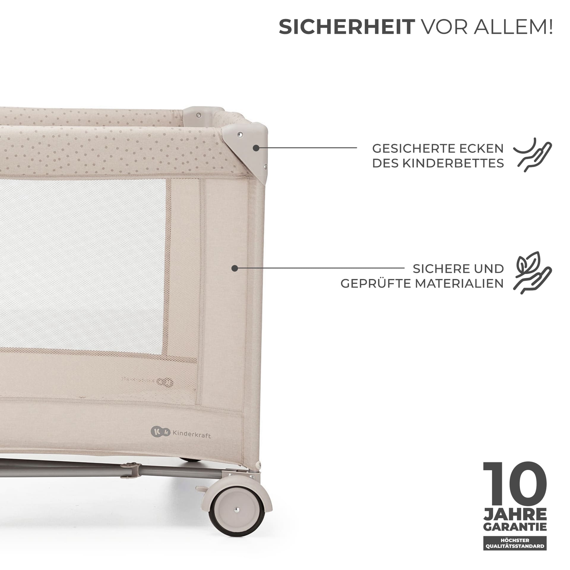 Kinderkraft Reisebett 3in1 JOY 2 Beige inkl. Wickelauflage und Zubehör