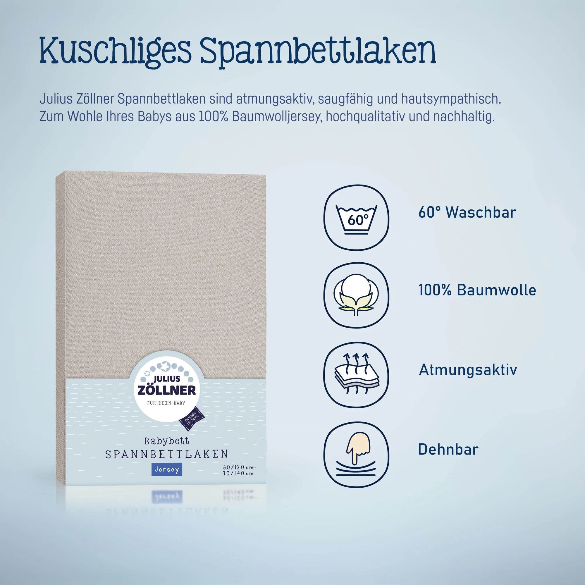 Zöllner Jersey Spannbetttuch Wiege/Stubenwagen 90/40 - taupe