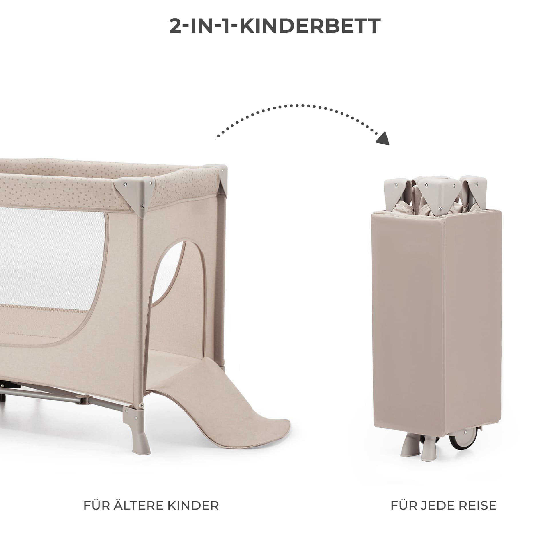 Kinderkraft Reisebett 3in1 JOY 2 Beige inkl. Wickelauflage und Zubehör