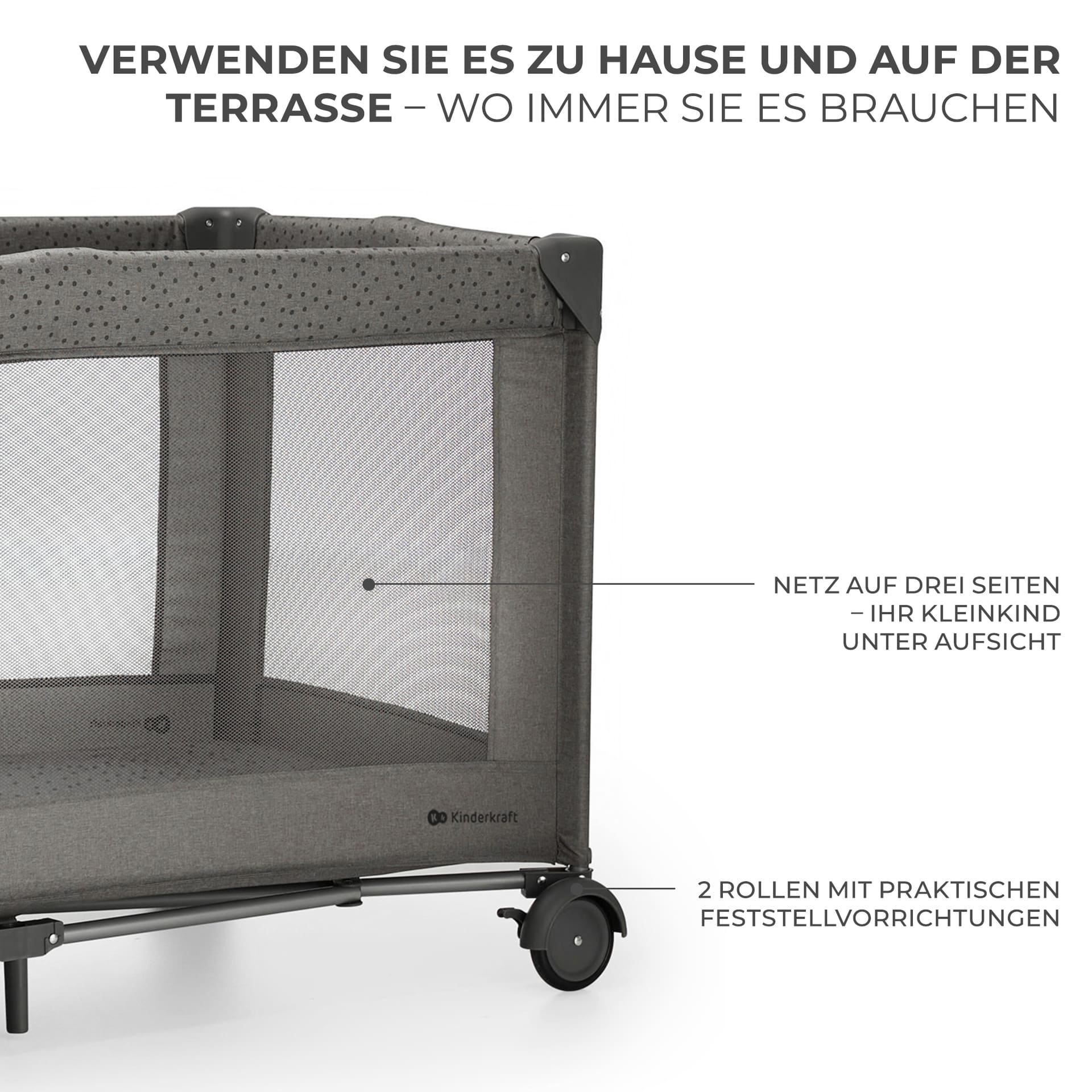 Kinderkraft Reisebett 3in1 JOY 2 Grey inkl. Wickelauflage und Zubehör