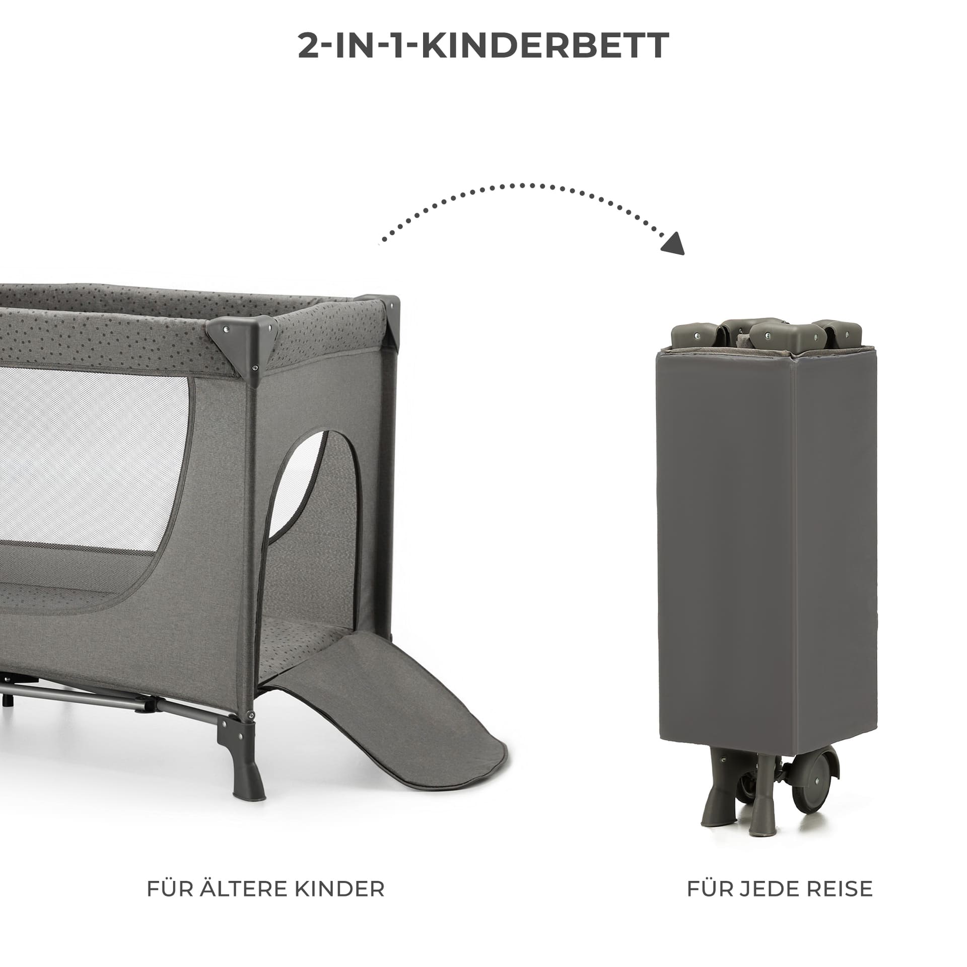 Kinderkraft Reisebett 3in1 JOY 2 Grey inkl. Wickelauflage und Zubehör