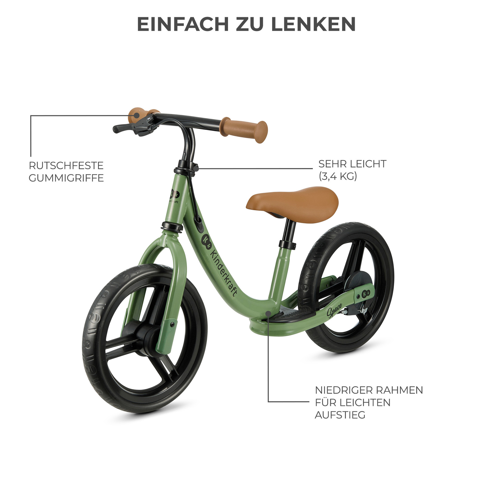 Kinderkraft Balance Bike SPACE Light Green - Laufrad 